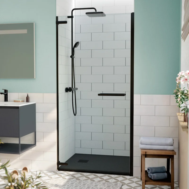 TGD NEW Porte de douche 100x200cm pivotante anticalcaire avec profilé noir mat (SATTGDO100NIKAC) Seulement Aujourd'hui