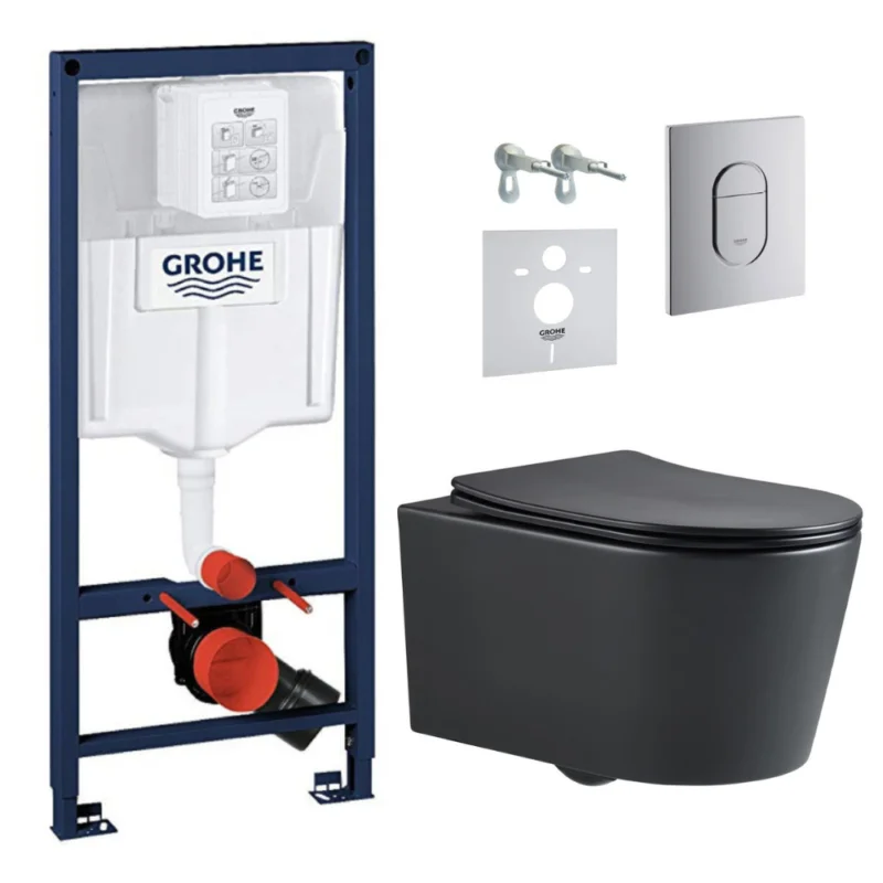 Nouveauté Pack WC Bâti-support Rapid SL + WC sans bride SAT, fixations invisibles + Plaque chrome (ARENABLSAT)