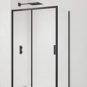 Nouveauté TEX BB ensemble porte coulissante/paroi 110x90cm anticalcaire avec profilés noir mat (SIKOTEXDBB110S90C)