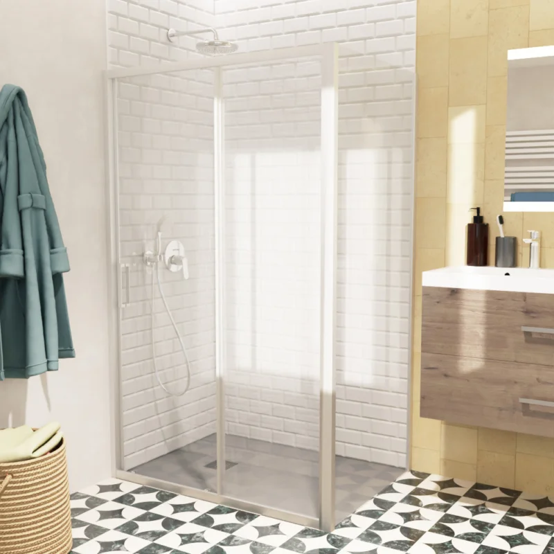 Authentique TEX BB ensemble porte coulissante/paroi 110x80cm anticalcaire avec profilés chrome brillant (TEXDBB110S80-SET)