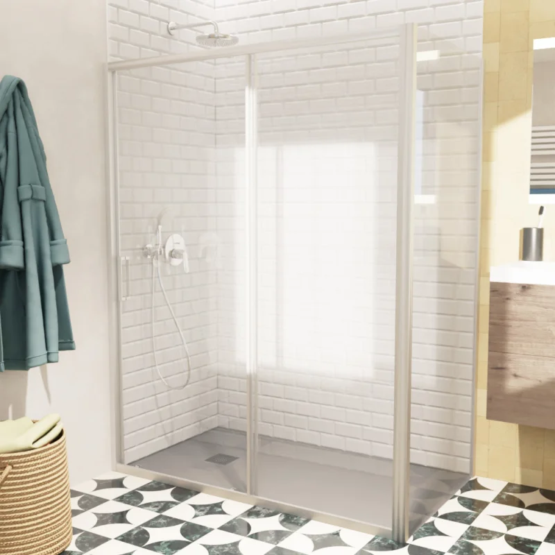 TEX BB ensemble porte coulissante/paroi 140x80cm anticalcaire avec profilés chrome brillant (TEXDBB140S80-SET) Offre Spéciale