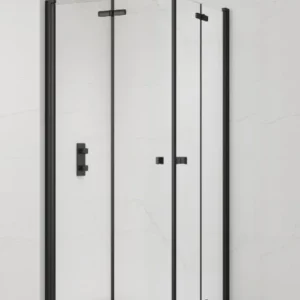 SAT SK Porte de douche acces en angle pliantes 80x80cm anticalcaire avec profilés noir mat (SATSK8080C) Dernière Chance