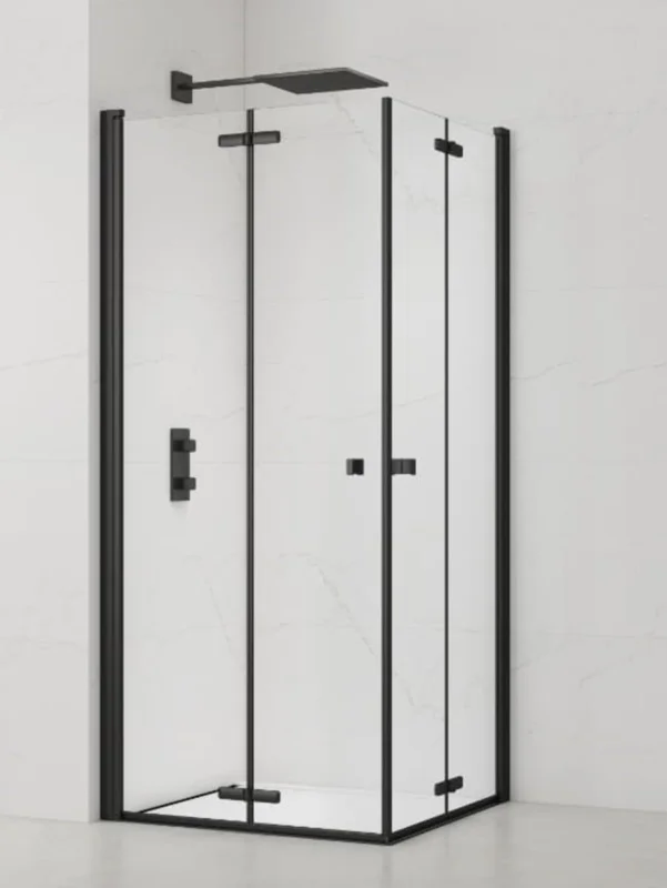 SAT SK Porte de douche acces en angle pliantes 90x100cm anticalcaire avec profilés noir mat (SATSK90100C) Livraison Express