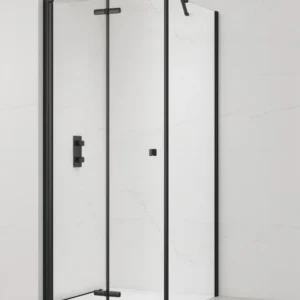 Solde SAT SK ensemble porte/paroi 100x100cm pliante anticalcaire avec profilés noir mat (SATSK100S100C)