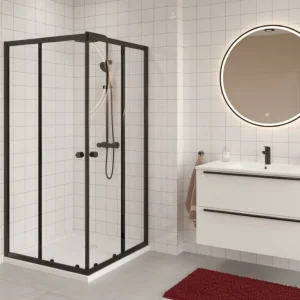 SAT PROJECT Douche 90x90cm coulissante avec profilé noir mat (SATPROMUQ90CT) Prix Choc