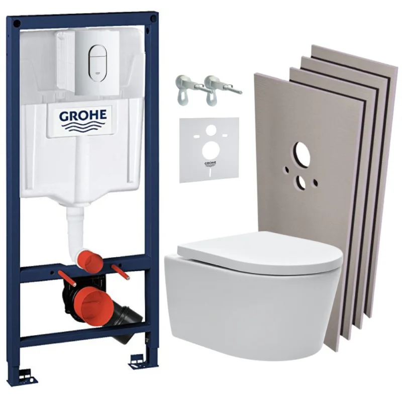 Produit De Marque Pack WC Bâti-support Rapid SL + WC SAT sans bride + Abattant SoftClose + Plaque chrome + Set d‘habillage (ARENASATSB)