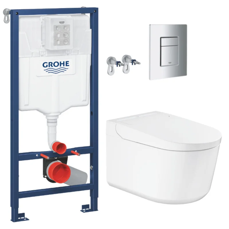 Pack WC Bâti-support RAPID SL + WC lavant suspendu Sensia Alpine + Plaque chrome (RSLSENSIA1) Haute Qualité