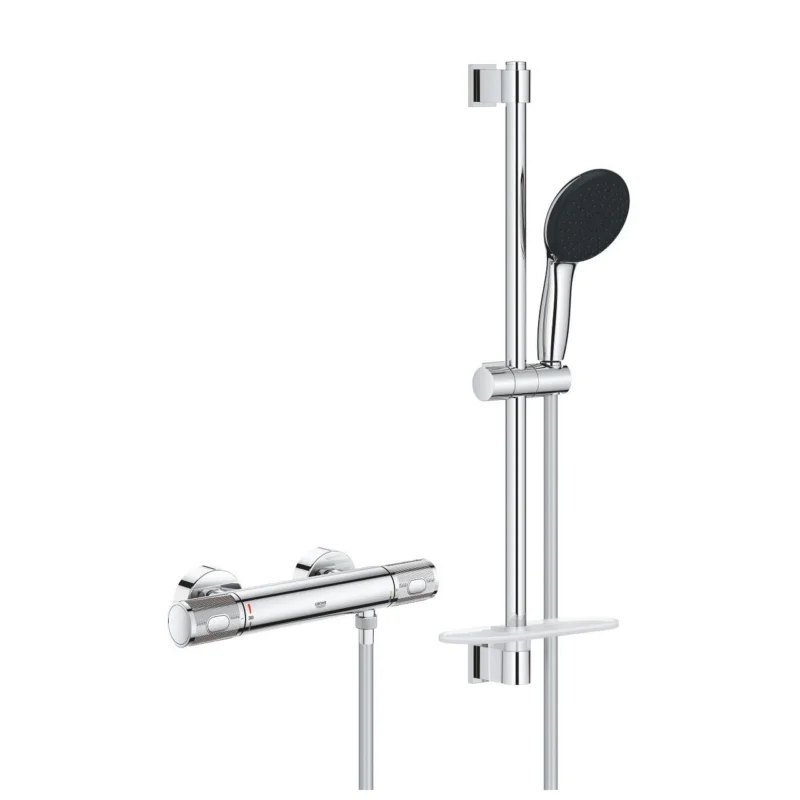 Offre Du Jour Precision Feel Set de douche avec mitigeur thermostatique + Douchette 3 jets + Barre 60 cm, chrome (G34791001)