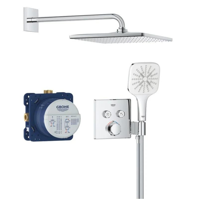 Affaire À Saisir Precision SmartControl Set de douche encastrée façade thermostatique + Douche de tête + Douchette 3 jets, chrome (G34876000)