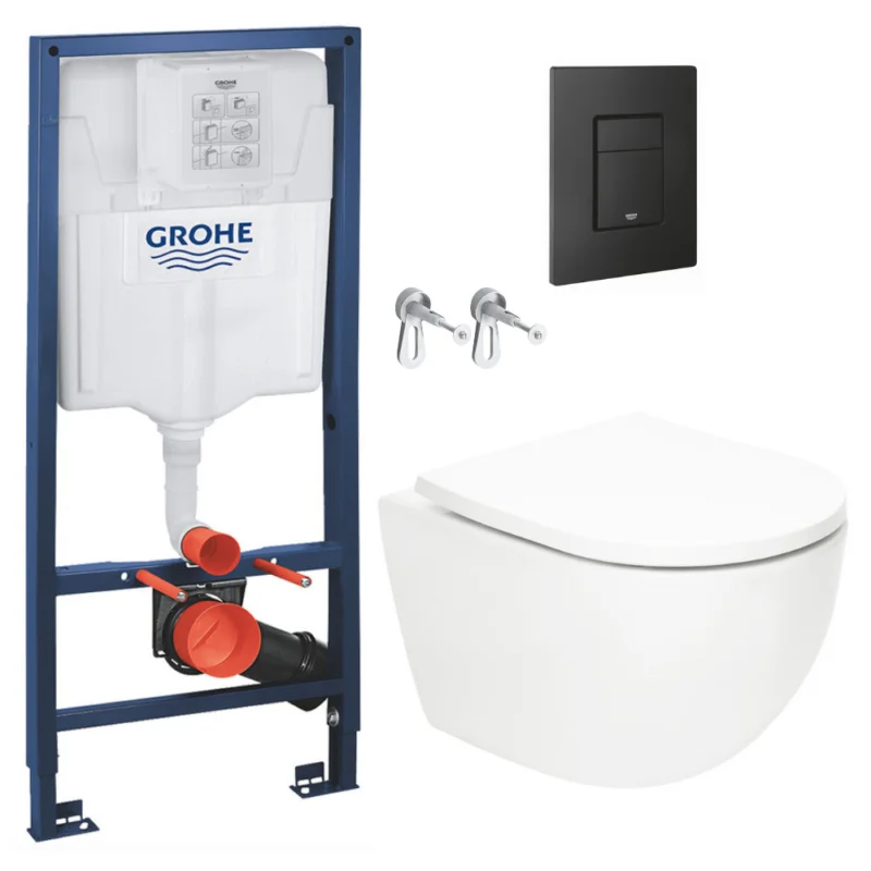 Pack WC Bâti-support Rapid SL + WC SAT Vortex sans bride + Abattant SoftClose + Plaque noire matte (RSLVORTEXKF0) Prix Réduit
