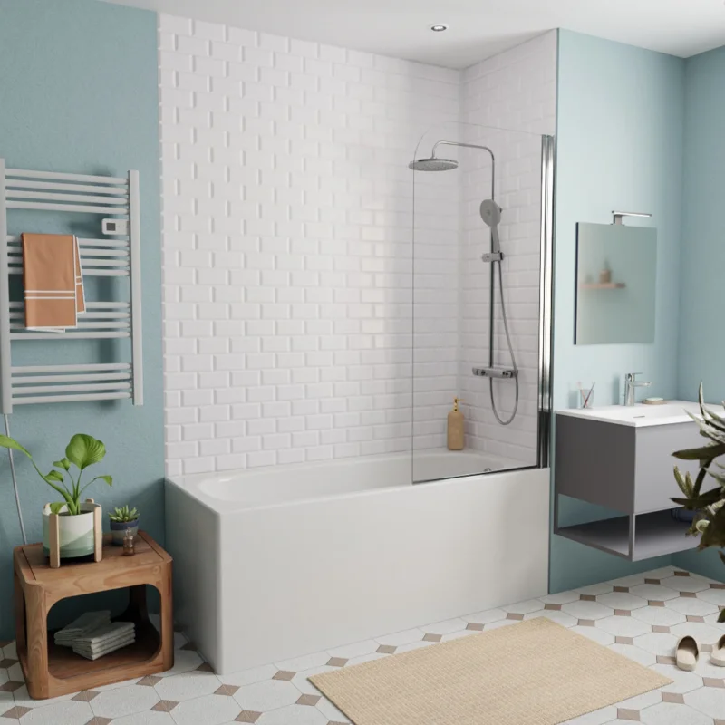 160x70 cm Ensemble baignoire Riga universelle + Pare baignoire pivotant chrome + pieds (3406-SETP) Bon Marché