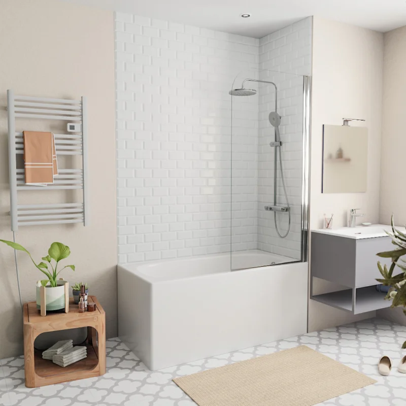 Satisfait Ou Remboursé 140x70 cm Ensemble baignoire Riga universelle + Pare baignoire pivotant chrome + pieds (A140-SETP)