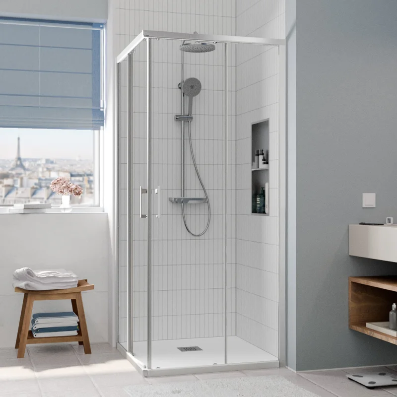 CASCADA Porte de douche 90x90x195cm coulissante anticalcaire avec profilés chrome brillant (CERAHC9090C) Expédition Rapide