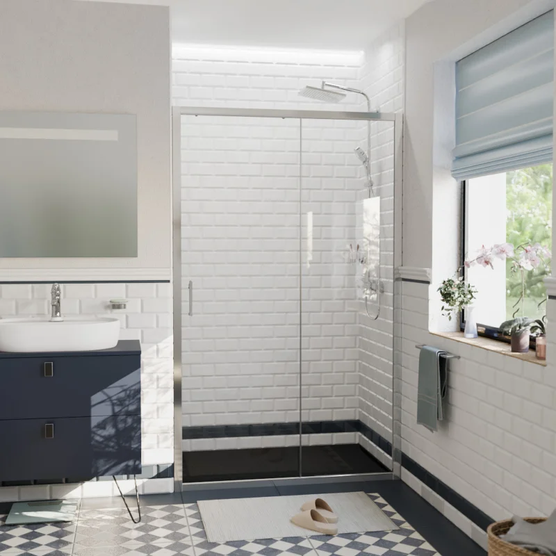 PURA Porte de douche 100x195cm coulissante anticalcaire avec profilés Chrome brillant (CERAHP100C) Pas Cher