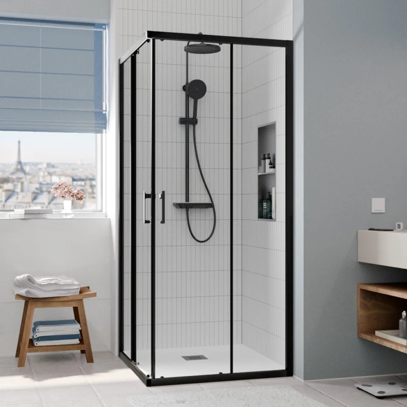Achat Immédiat CASCADA Porte de douche 90x90x195cm coulissante anticalcaire avec profilés Noir mat (CERAHC9090B)
