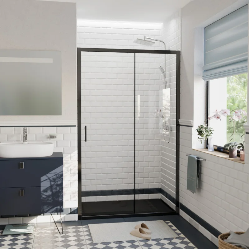 PURA Porte de douche 100x195cm coulissante anticalcaire avec profilés Noir mat (CERAHP100B) Bon Plan