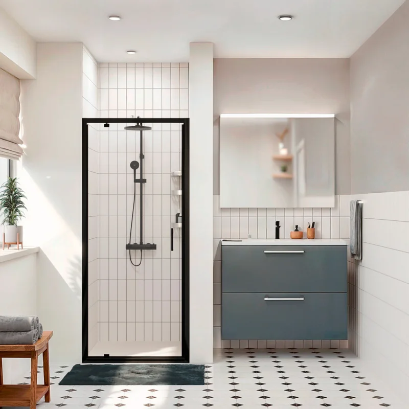 Zenith Porte de douche 90x195cm pivotante anticalcaire avec profilés Noir mat (CERAHZ90B) Soldes