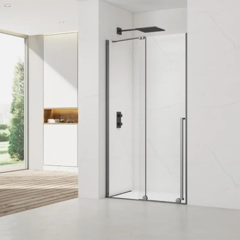 Prix Réduit X-MOTION Porte de douche 120x200cm Coulissante, anticalcaire avec profilé Gun métal (SATBWIXM120NIKAGM)