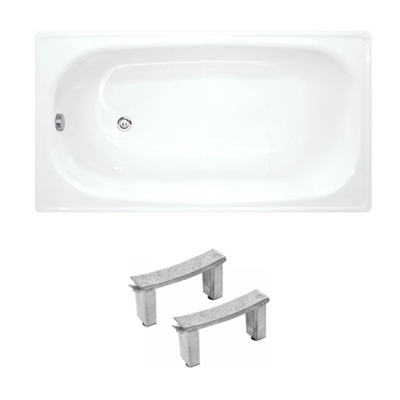 Riga 130x70 cm baignoire gain de place 150 L en acier émaillé avec pieds, gauche et droite, blanc (3403-SET) Offre Du Jour