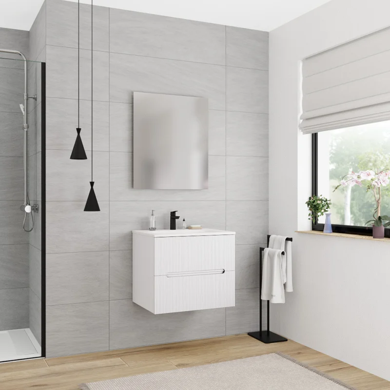 Nouveauté 60 cm, meuble de salle de bain assemblé, blanc cassé (CERAMIA-5OW60)