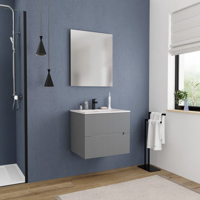 Pas Cher Ceramia 60 cm, meuble de salle de bain assemblé, gris foncé (CERAMIA-5DG60)