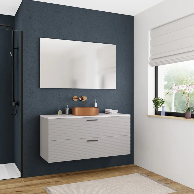 Bon Marché Ceramia Set complet 120 cm plan vasque blanc mat + meuble assemblé, gris perle (CERAMIA-4LG120-S)