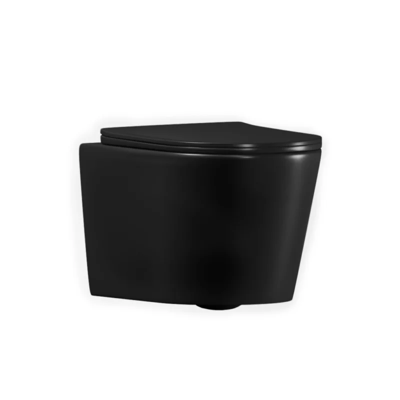 Satisfait Ou Remboursé Vortex rimless WC suspendu 53,5 cm sans bride avec abattant SoftClose, effet Vortex, noir mat (CE142010RTORPBKM)
