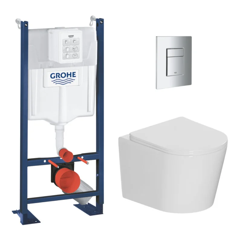 Satisfait Ou Remboursé Pack WC bâti-support autoportant Rapid SL 1.13 M + WC suspendu sans bride + abattant SoftClose + plaque chrome (PROCETOR1)