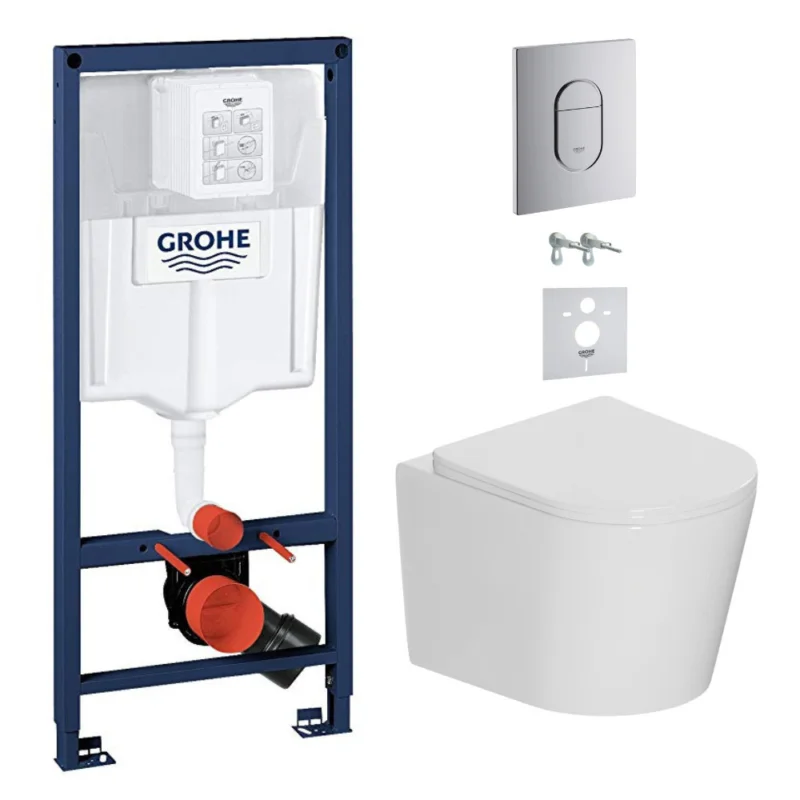 Pack WC bâti-support Rapid SL + WC suspendu sans bride + abattant SoftClose + isolation phonique + plaque chrome (ARENACETOR) Bon Plan