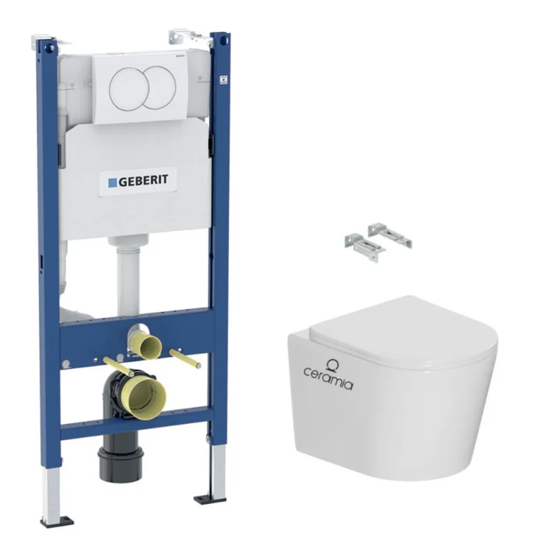 Acheter En Ligne Pack WC bâti-support Duofix 112cm + WC suspendu sans bride Ceramia + abattant SoftClose + plaque blanche (CETORGEB3-VP)
