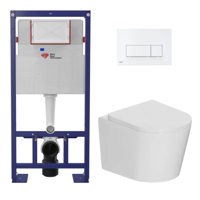 Affaire À Saisir Pack WC bâti-support autoportant SAT + WC suspendu sans bride Ceramia + abattant SoftClose + plaque blanche (SMART-CETOR-4)