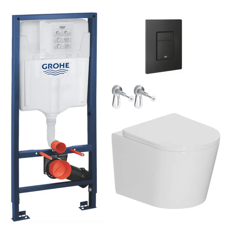 Pas Cher Pack WC bâti-support Rapid SL + WC suspendu sans bride Ceramia + plaque noire mat (RSLCETORKF0)