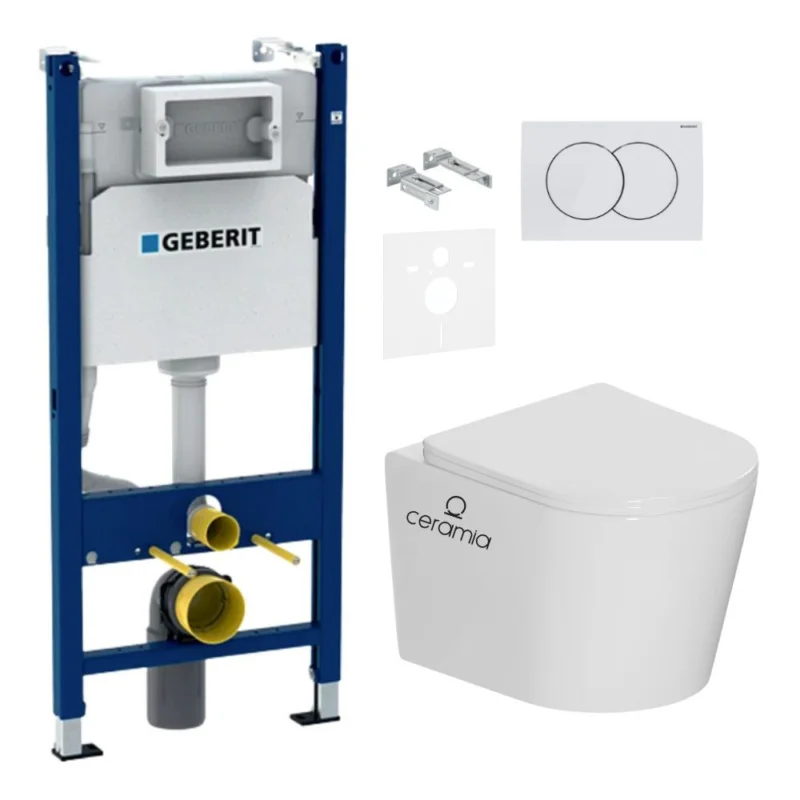 Commande En Gros Pack WC bâti-support Duofix 112cm + WC sans bride + abattant SoftClose + set d‘isolation + plaque blanche (CETORGEB3SET)