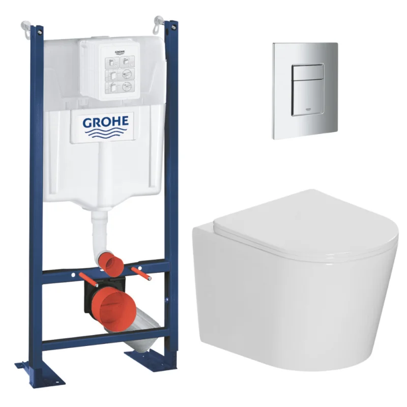 Livraison Express Pack WC bâti-support autoportant Rapid SL 113 cm + WC sans bride + abattant SoftClose + plaque chrome (PROCETOR1SP)