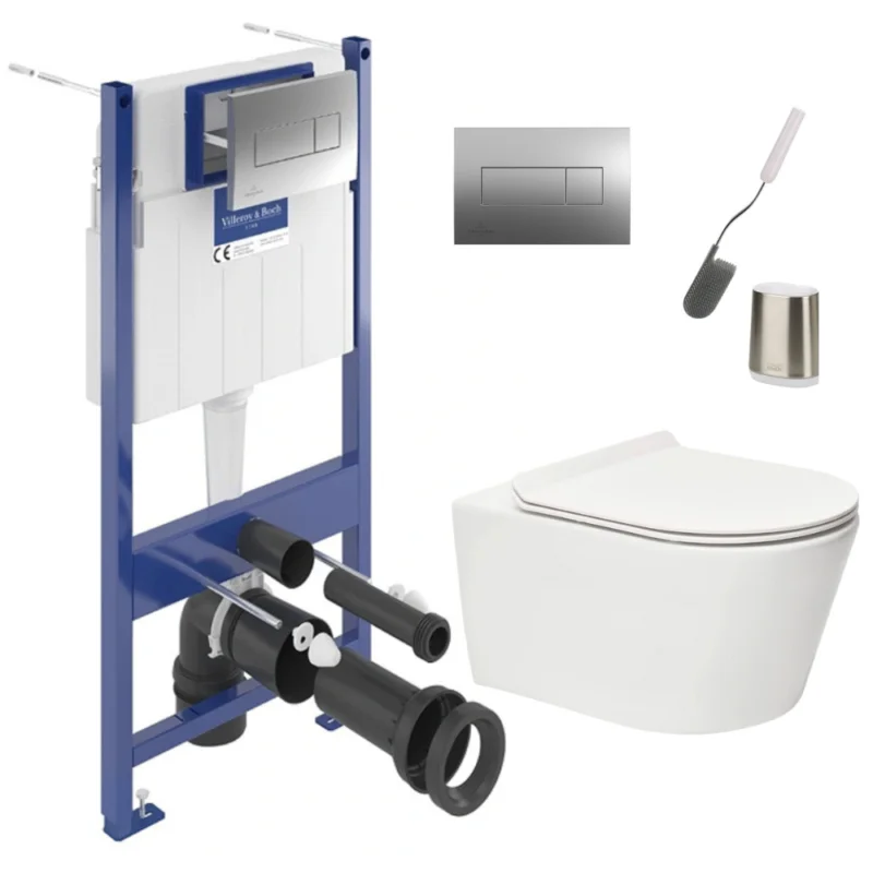 Nouvelle Collection ViConnect Pro S Pack WC bâti Villeroy & Boch + WC Swiss Aqua Technologies + abattant + plaque + brosse (VCNBREVIS2FL1CH)