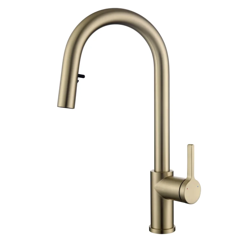 Nouvelle Collection Timeless mitigeur d‘évier à levier en acier inoxydable avec douchette extractible, monotrou, or brossé (TMLKF285BG)