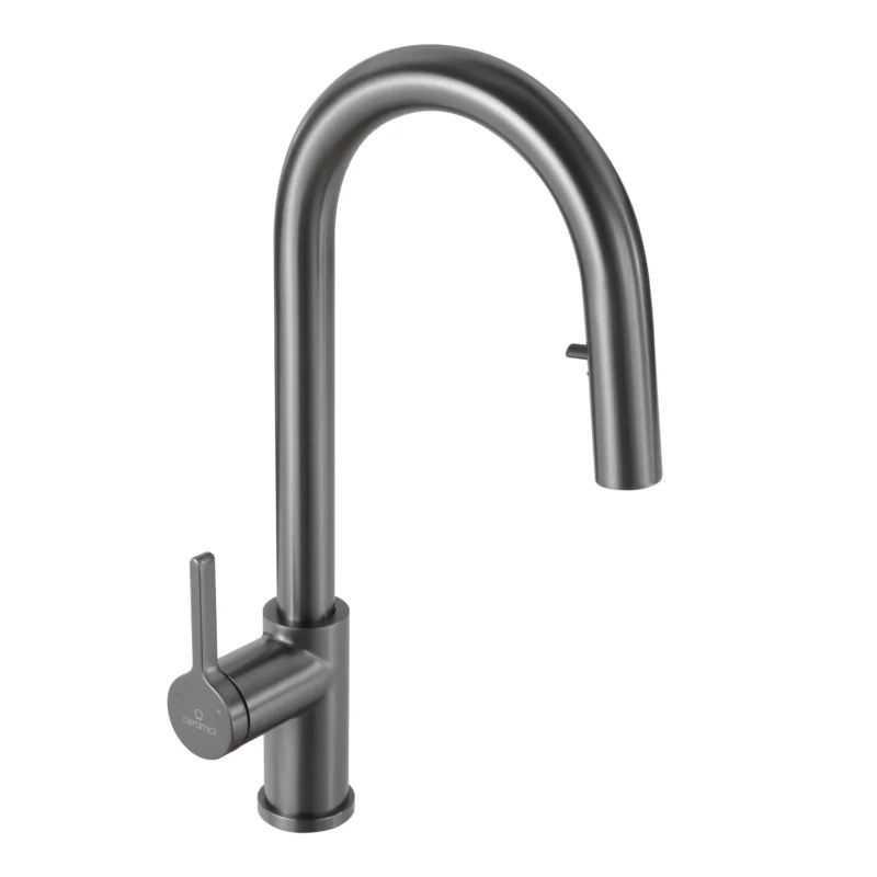 Timeless mitigeur d‘évier à levier en acier inoxydable avec douchette extractible, monotrou, gun metal brossé (TMLKF285BGM) Nouvel Arrivage