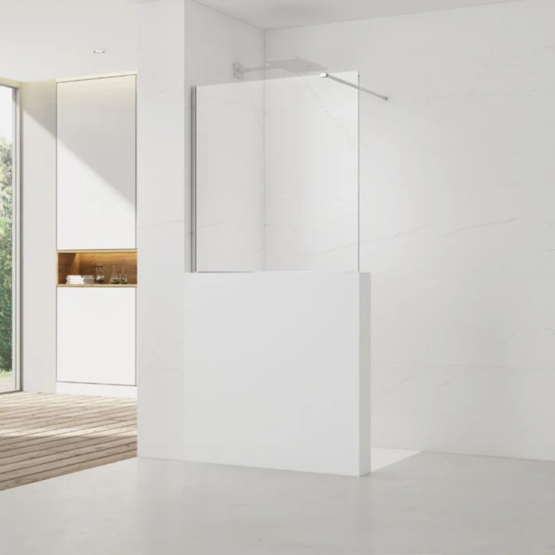 Super Prix Pare-muret 120x100cm Paroi en verre Crystal Glass® 8 mm anticalcaire, avec bras et profilés chrome brillant (SATBWIS120PR)