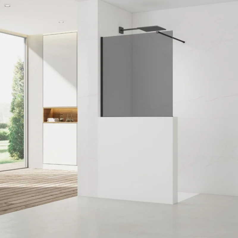 Achetez Aujourd'hui Walk-in 100x100 cm paroi de douche fixe à l‘italienne + set d‘installation + bras de montage 120 cm, noir (SATBWIS100KSPRC)