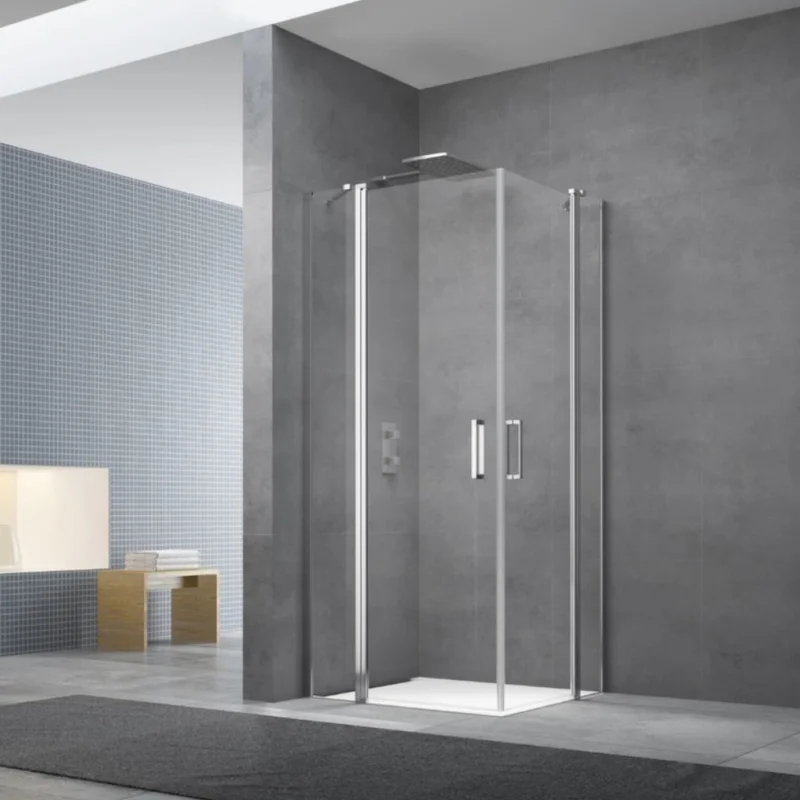 Fusion Portes de douche acces en angle pivotantes 90x80cm anticalcaire avec profilés chrome brillant (SATFUD9080-SET) Petit Prix