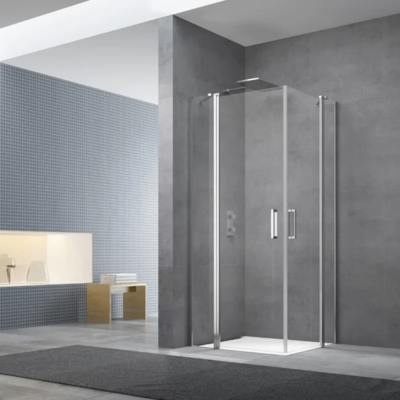 Soldes Fusion Portes de douche acces en angle pivotantes 100x100cm anticalcaire avec profilés chrome brillant (SATFUD100100-SET)