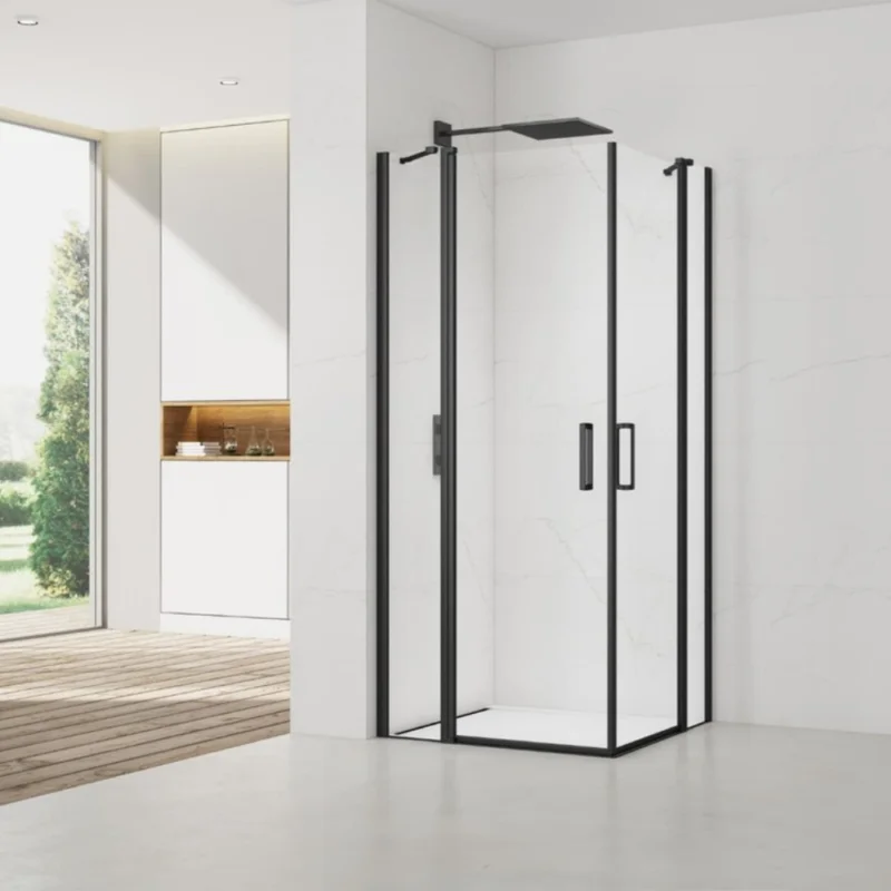 Fusion Portes de douche acces en angle pivotantes 100x90cm anticalcaire avec profilés noir mat (SATFUDP10090C-SET) Offre Exclusive