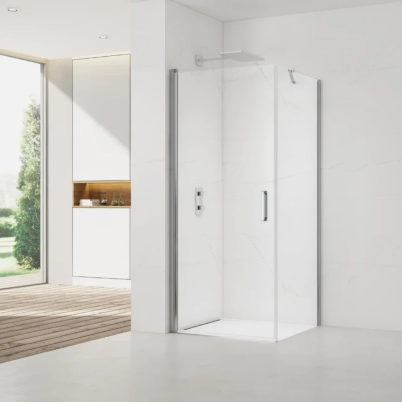 Prix Promo Fusion ensemble porte pivotante /paroi 80x100cm anticalcaire avec profilés chrome brillant (SATFUD80S100-SET)