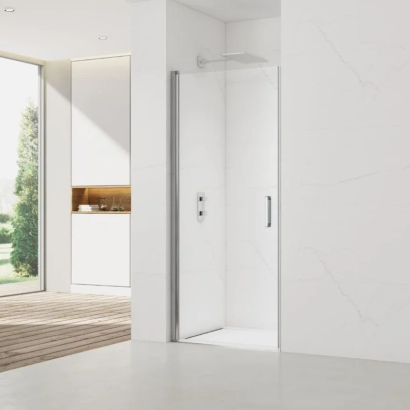 Haute Qualité Fusion ensemble porte pivotante /paroi 100x100cm anticalcaire avec profilés chrome brillant (SATFUD100S100-SET)