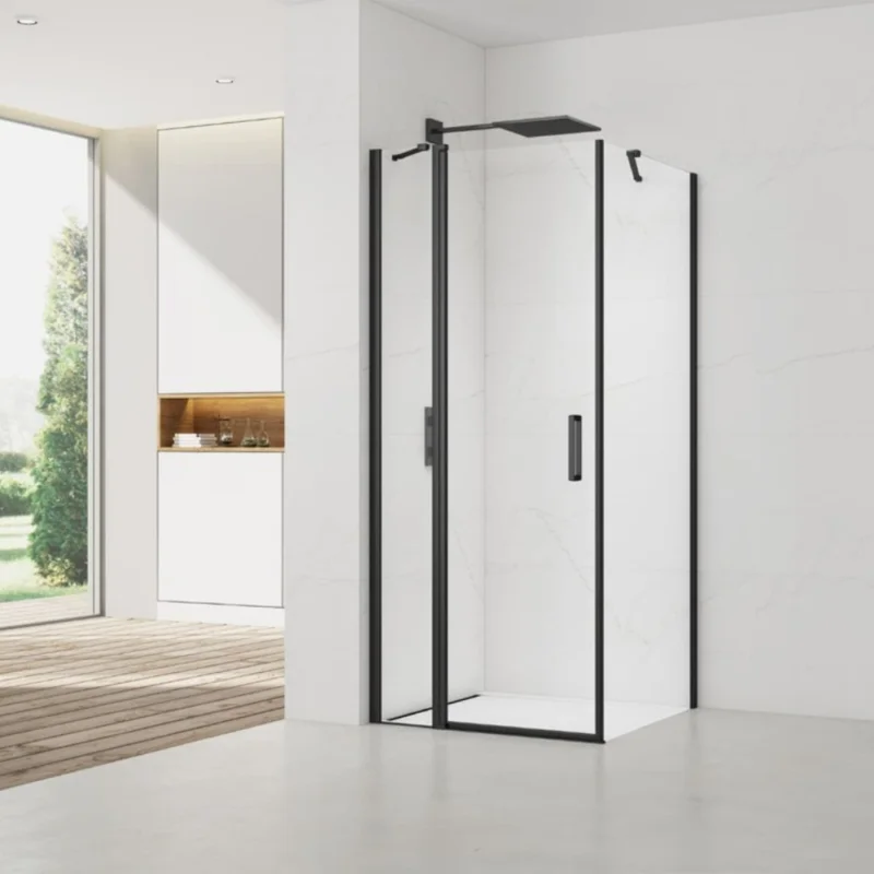 Fusion ensemble porte pivotante /paroi 80x80cm anticalcaire avec profilés noir mat (SATFUDP100S80-SET) Meilleure Vente