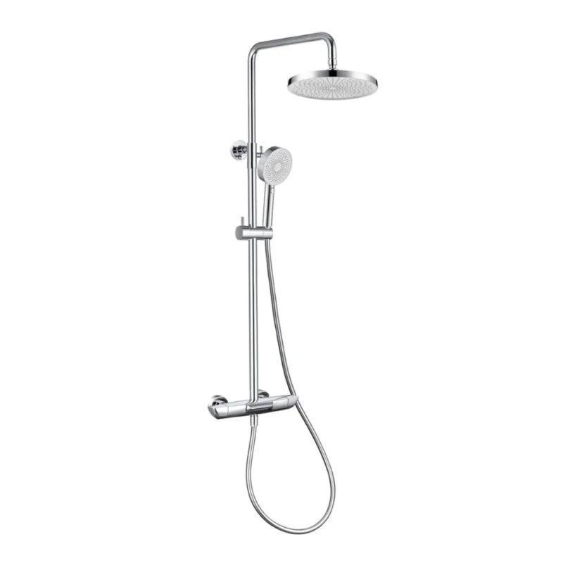 Ensemble bain/douche 3 jets avec mitigeur thermostatique de baignoire + douche de tête + douchette à main, chrome (SATSSTVK) Retour Gratuit