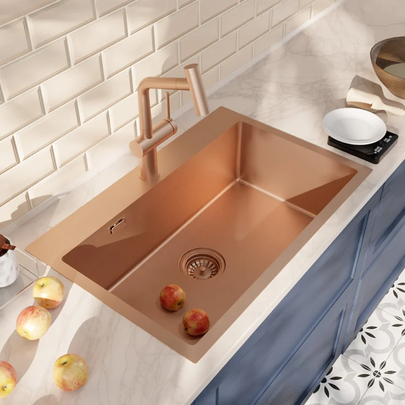 Prix Choc Timeless 55x45x21 cm évier encastrable en inox 304 + mitigeur inox avec douchette extractible, cuivre brossé (TMLKST-5545BCP-M1)