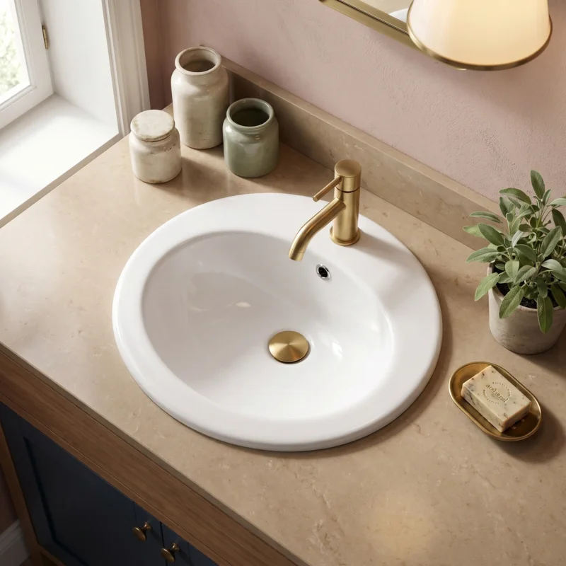 Lavabo à encastrer avec trou de robinetterie central, 51 x 45,5 x 18 cm, céramique blanche brillante, Multi Eur (1791NEW) Paiement Sécurisé