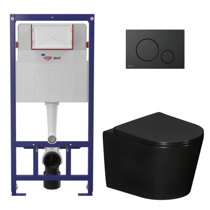 Haute Qualité Pack WC bâti-support léger 112 cm ECO 2L Swiss Aqua Technologies + WC suspendu Ceramia + plaque noir mat (STECE14BMT01-FR)
