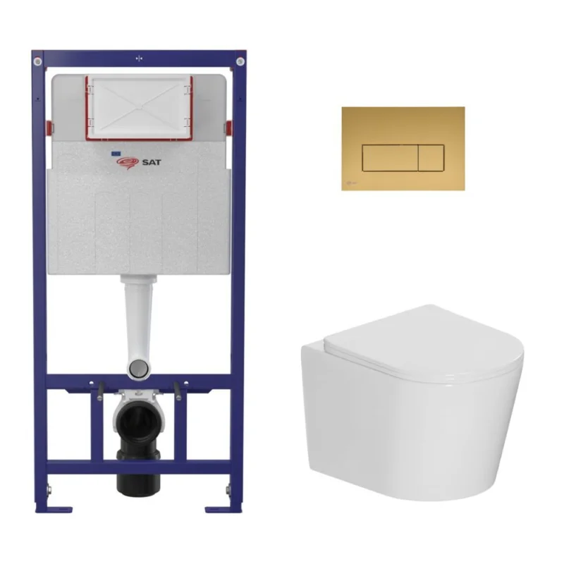 Satisfait Ou Remboursé Pack WC bâti-support léger 112 cm ECO 2L Swiss Aqua Technologies + WC suspendu Ceramia + plaque or mat (STECE14WT06-FR)